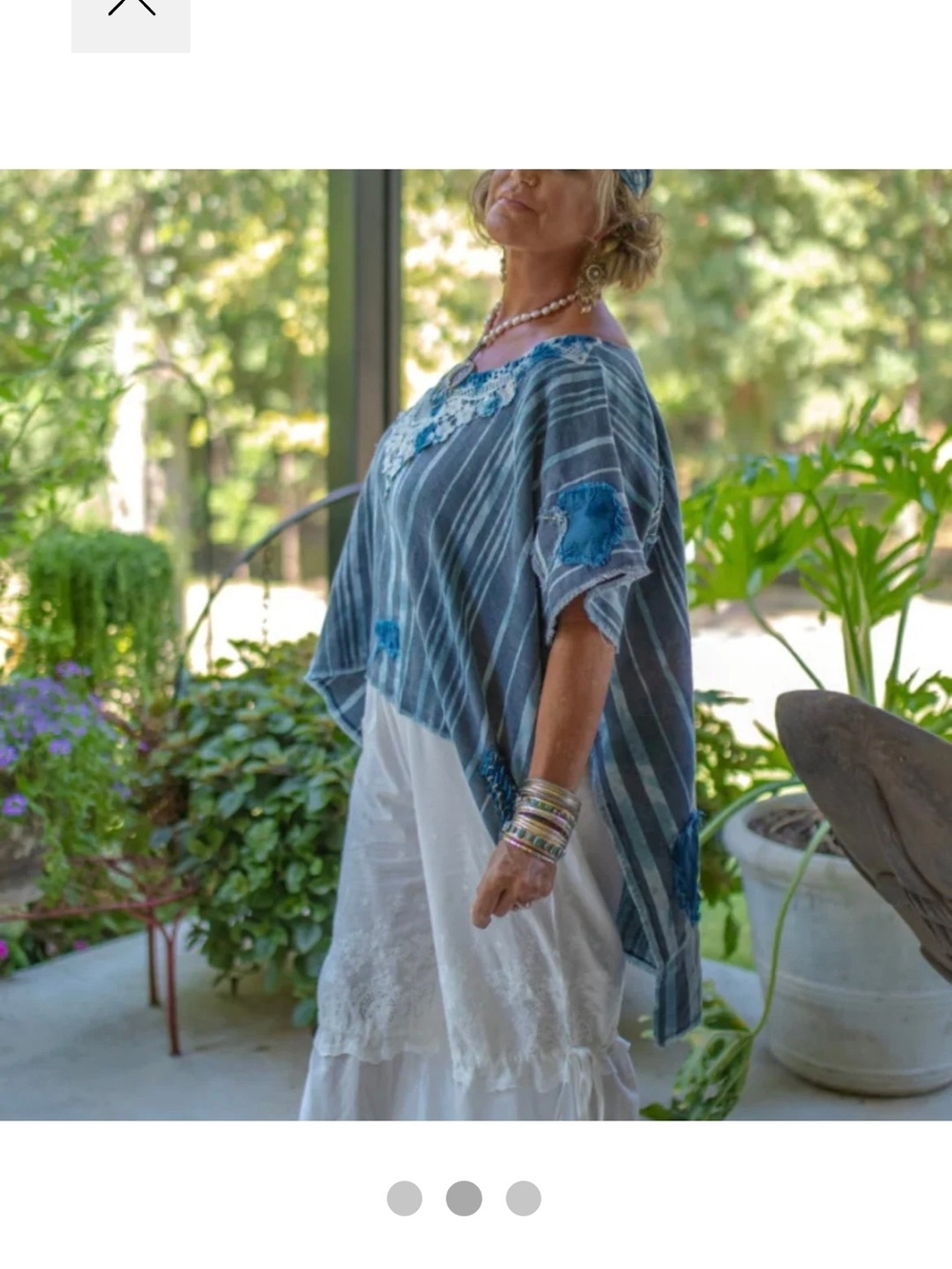 236p Jaded Gypsy Walk On By Poncho Embroidered Blue Striped Relaxed
